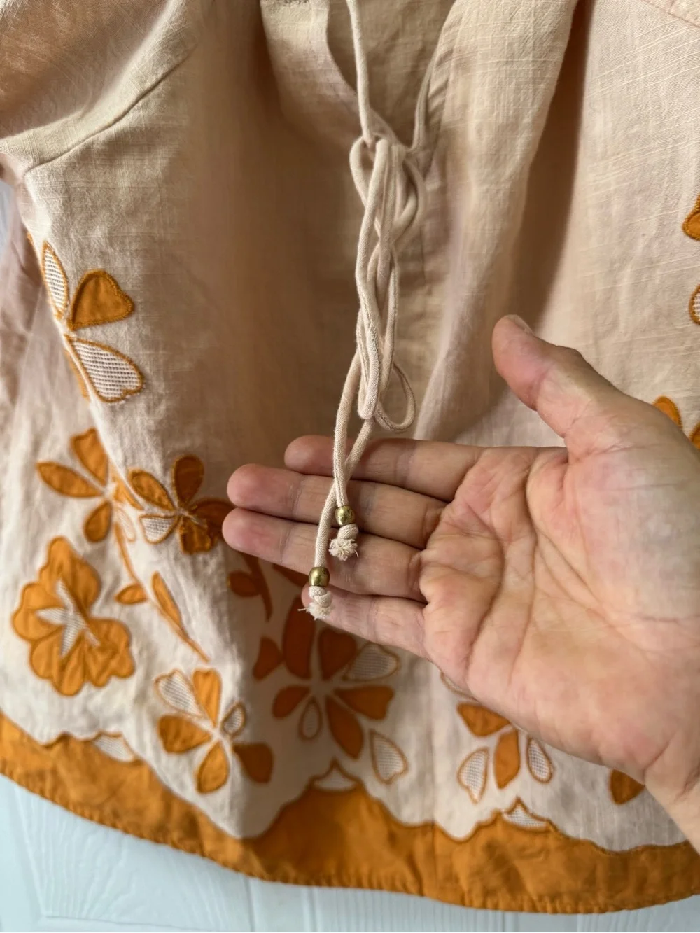 Madewell Peach Blouse with Orange Floral Embroidery
